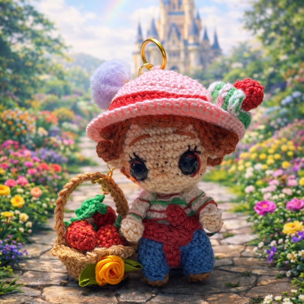 Crochet Doll with Basket Keychain